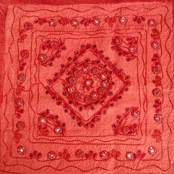 Vintage Antique Muted Orange Velvet and Cotton Patchwork Pillow Sham from India - Picture 3 of 9